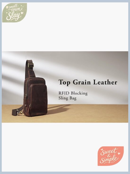 Top Grain Leather Sling Bag RFID Blocking Crossbody Chest Pack Daypack main image 6